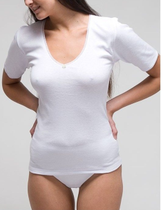 Camiseta interior mujer blanca algodón manga corta | Básica cómoda