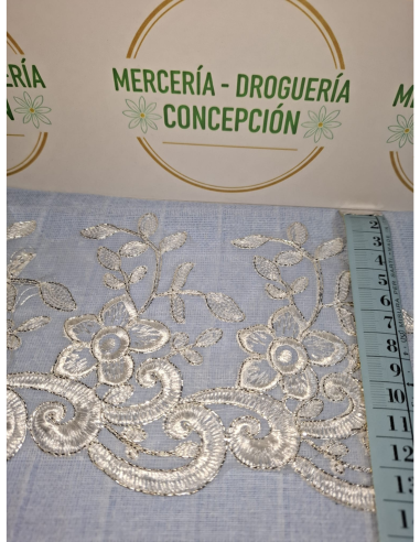 Encaje Nylon Blanco Hilo Plata 12 cm