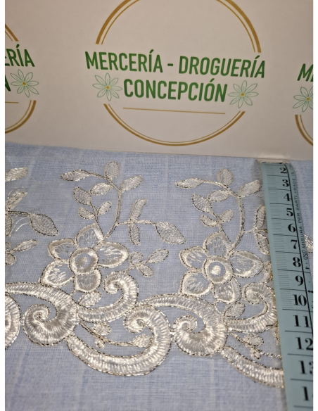 Encaje Nylon Blanco Hilo Plata 12 cm