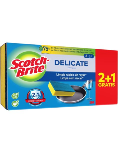 Estropajo Scotch-Brite Azul Delicado Pack 3 | No Raya
