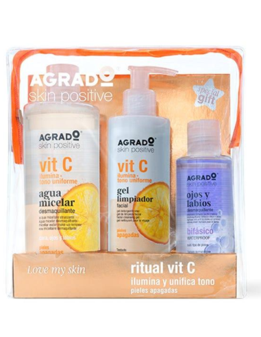 Agrado Vitamina C Estuche Neceser Agua Micelar Gel Limpiador Desmaquillante