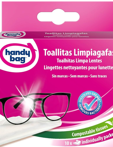 Handy Bag Toallitas Limpiagafas 10 Sobres Limpieza Lentes
