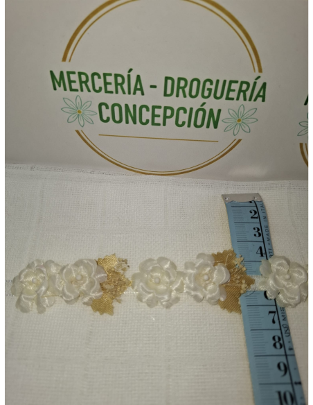 Cinta de raso con flores 3D y secas para decoración artesanal por metros