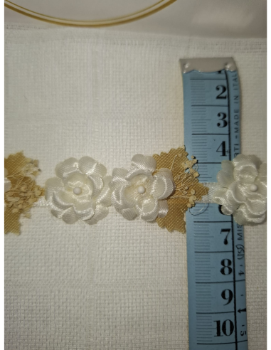 Cinta de raso con flores 3D y secas para decoración artesanal por metros