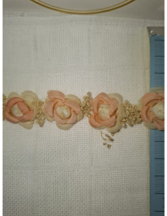 Cinta de raso con flores 3D y secas para decoración artesanal por metros