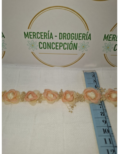 Cinta de raso con flores 3D y secas para decoración artesanal por metros
