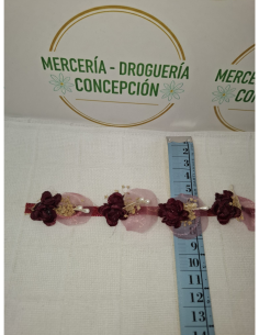 Cinta de raso con flores 3D y secas para decoración artesanal por metros 2