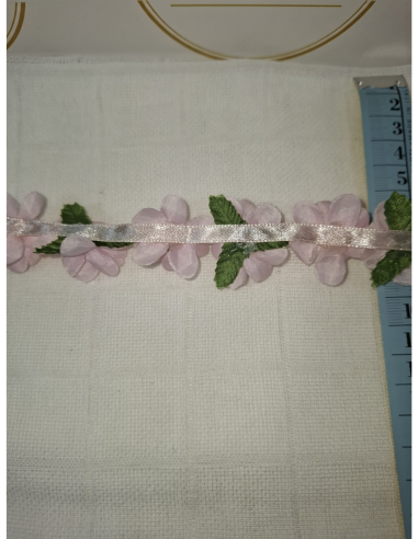 Lazo de raso con flores 3D por metros para decoración artesanal